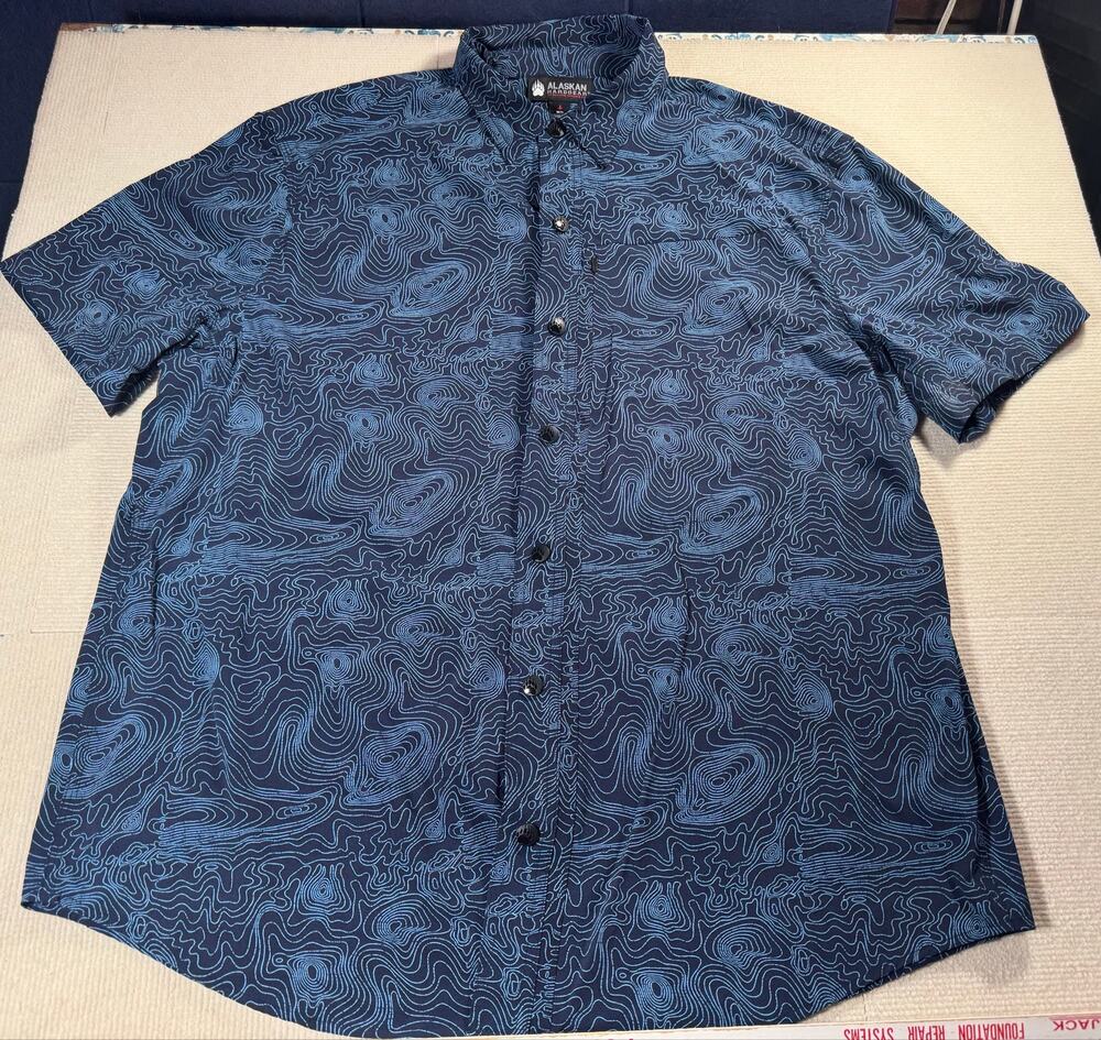 Alaskan Hardgear Chilkat River Shirt Men's XL Button Up Short Sleeve Shirt Blue